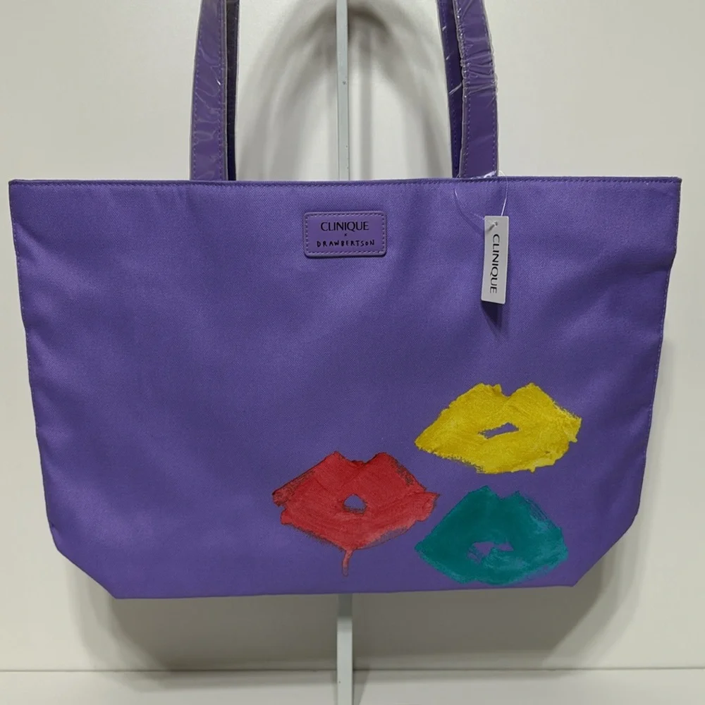 Clinique x Drawbertson Purple Tote with Lip Design
